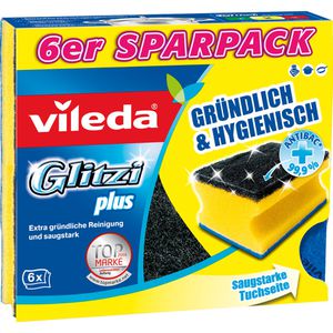 Vileda Spülschwamm Glitzi Plus Sparpack, mit Griffrille und Scheuerseite, 6 Stück , 6 Stück